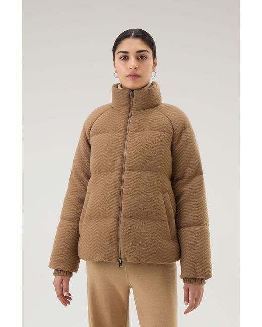 Woolrich Down Jacket In Italian Wool Blend in Natural | Lyst