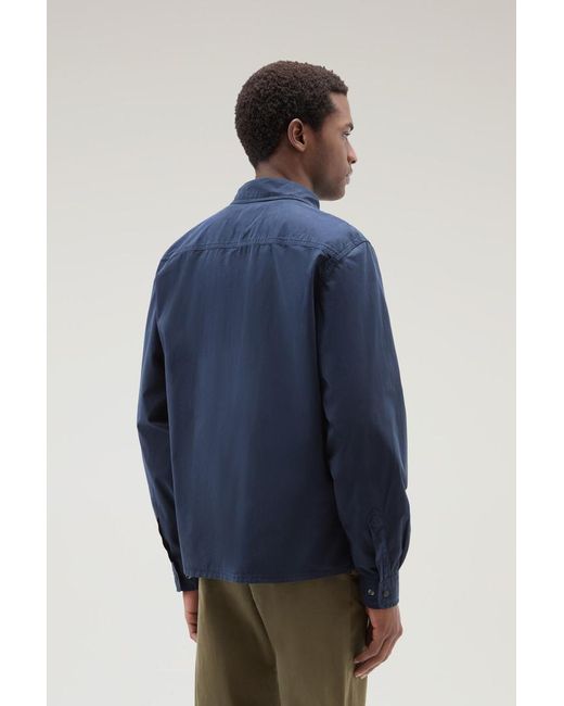 Woolrich Blue Garment-Dyed Overshirt for men