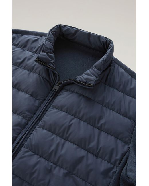Woolrich Blue Sundance Hybrid Bomber Jacket In Microfibre And Cotton Knit for men