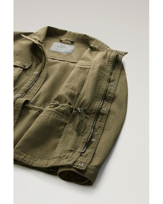 Woolrich Green Field Jacket In Cotton-linen Blend for men