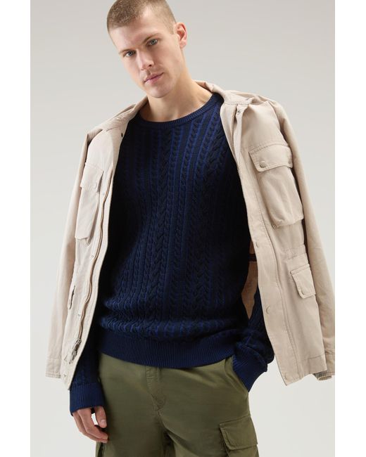 Woolrich Blue Vanisè Crewneck Sweater In Pure Cotton for men