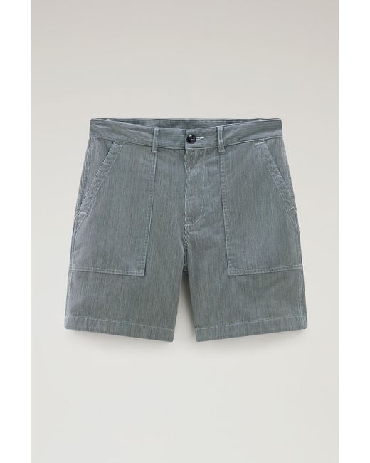 Woolrich Striped Chino Shorts In Stretch Cotton Blend Blue for men