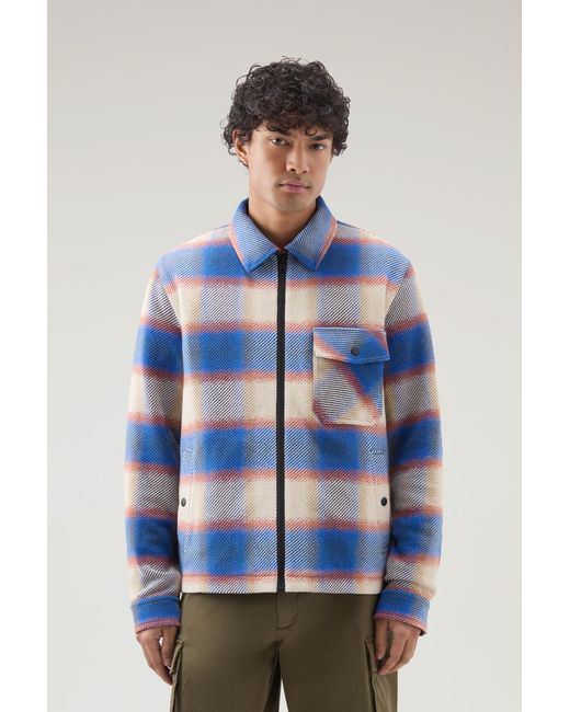 Woolrich Shirt Jacket In Manteco Recycled Cotton Blend Blue for men