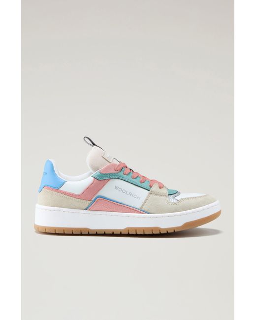 Woolrich Blue Classic Multicolor Basketball Sneakers In Suede