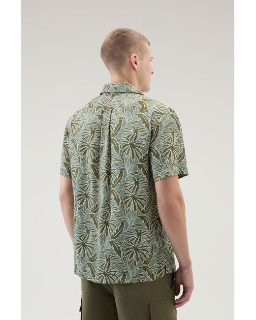 Woolrich Green Shirt With Tropical Print for men
