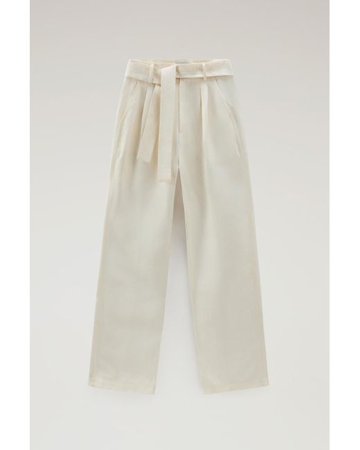 Woolrich Multicolor Belted Pants In Linen Blend