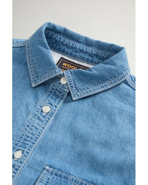 Camisa De Denim Ligero De Puro Algodón Para Mujer Talla Woolrich de color Blue