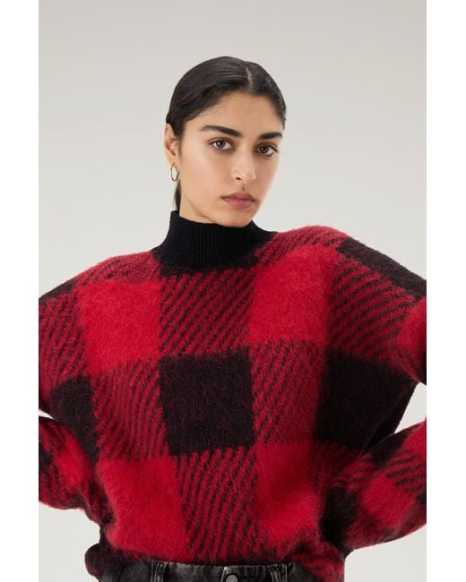 Woolrich Red Check Turtleneck In Wool And Mohair Blend