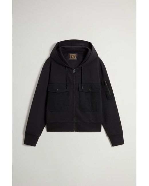 Sudadera Con Cremallera Completa De Interlock De Mezcla De Algodón Elástico Para Mujer Talla Woolrich de color Black