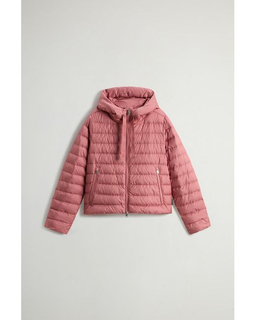 Plumífero Ligero De Microfibra Con Capucha Para Mujer Talla Woolrich de color Blue