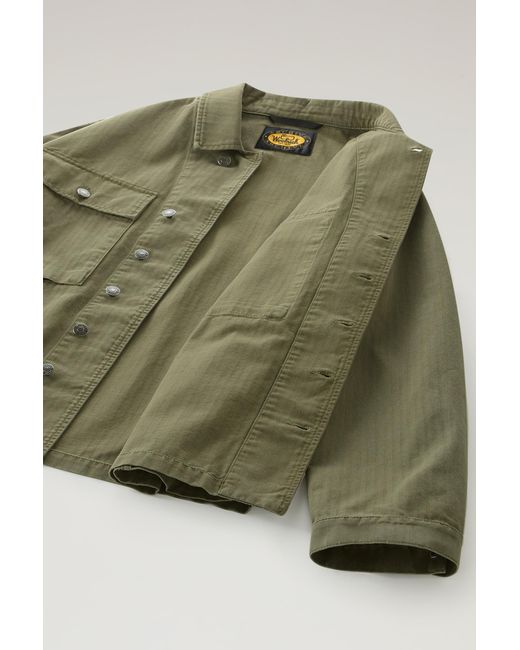Woolrich Green Military Overshirt In Pure Cotton for men