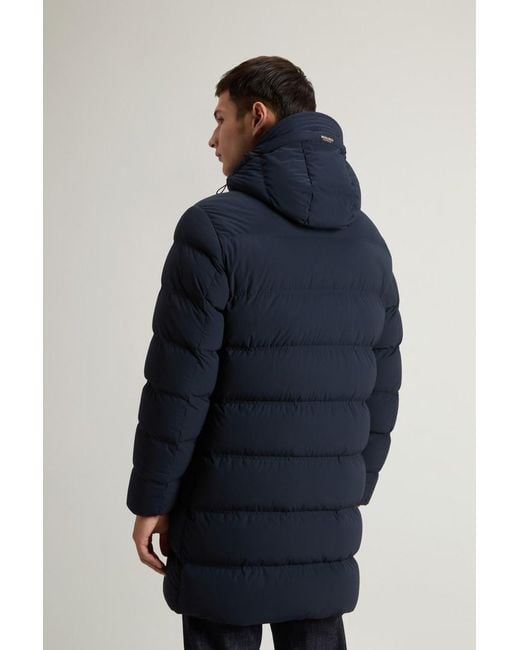 Woolrich Lang Donsjack Van Elastisch Nylon Met Matte Afwerking Blauw Grootte in het Blue voor heren