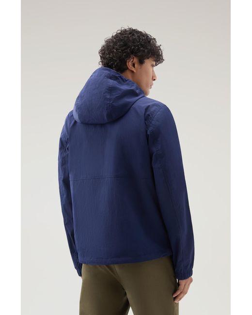 Woolrich Hooded Crinkle Nylon Windbreaker Blue for men
