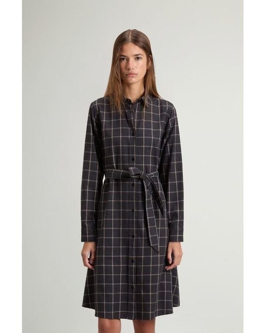 Vestido Camisero A Cuadros De Franela De Puro Algodón Para Mujer Talla Woolrich de color Gray