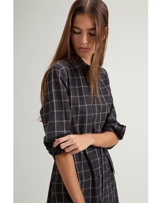 Vestido Camisero A Cuadros De Franela De Puro Algodón Para Mujer Talla Woolrich de color Gray