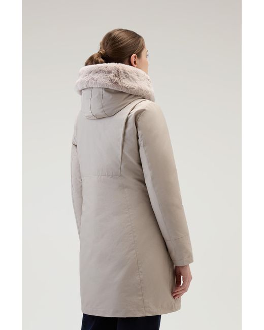 Woolrich Bow Bridge Parka In Ramar Cloth With Faux Fur in Natural | Lyst