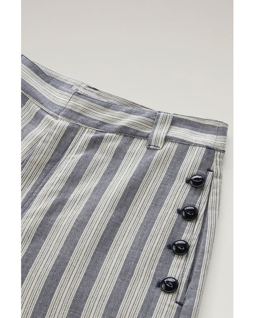Woolrich White Marine Pants In Cotton-linen Blend Blue