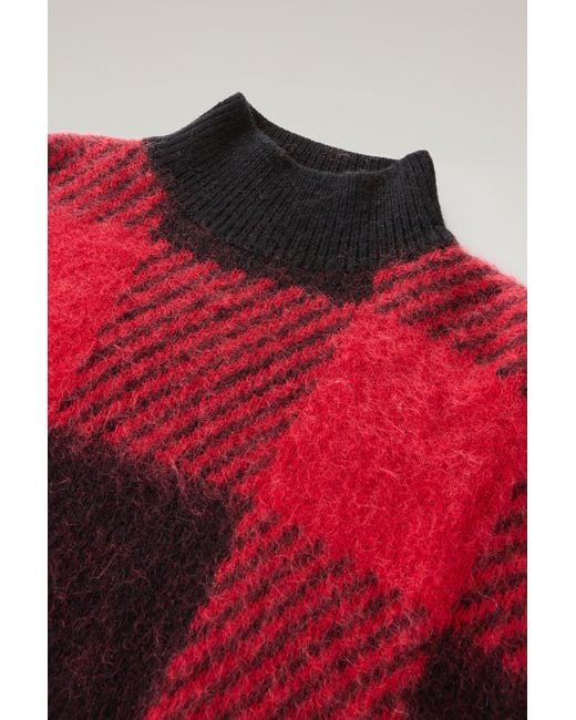 Woolrich Red Check Turtleneck In Wool And Mohair Blend