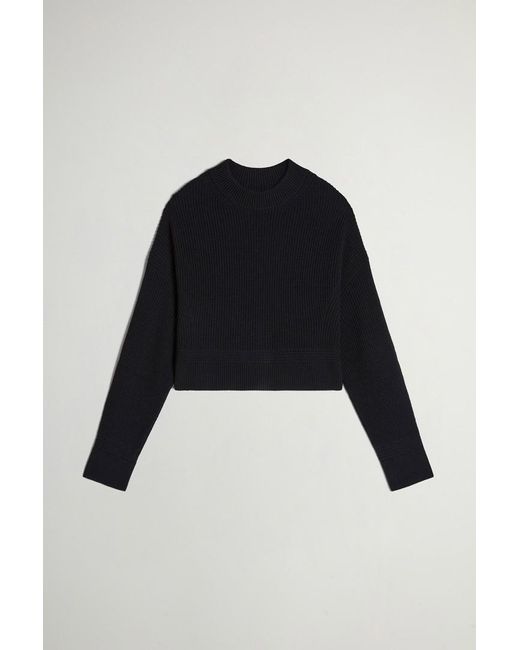 Jersey De Cuello Redondo Acanalado De Pura Lana Virgen Merina Para Mujer Talla Woolrich de color Black