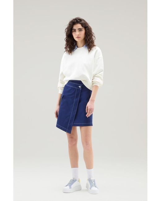 Woolrich Blue Garment-dyed Wrap Cargo Skirt In Cotton Twill