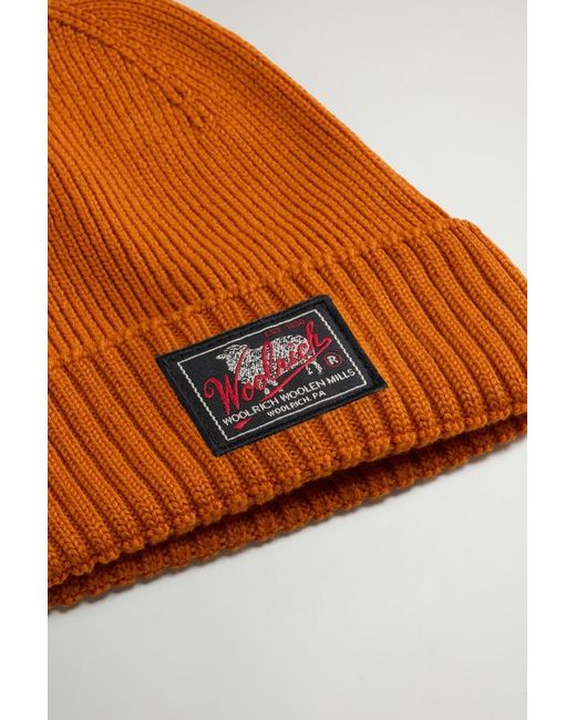 Gorro De Pura Lana Virgen Merina Acanalada Para Hombre Talla Woolrich de hombre de color Orange