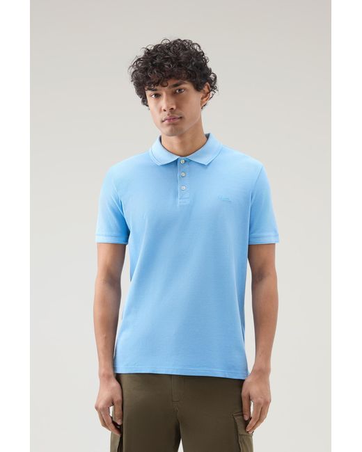 Woolrich Blue Garment-dyed Mackinack Polo In Stretch Cotton Piquet for men