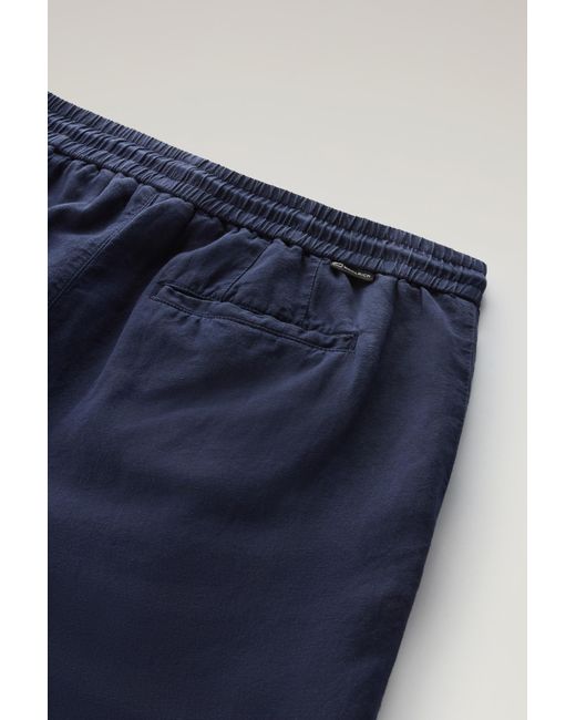 Woolrich Blue Garment Dyed Cargo Pants In Cotton-linen Blend for men