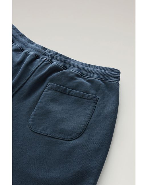 Woolrich Garment-dyed Sport Shorts In Pure Cotton Fleece Blue for men