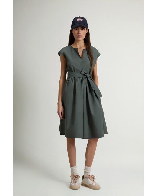 Vestido De Popelina De Puro Algodón Con Cinturón Para Mujer Talla Woolrich de color Green