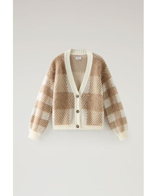 Woolrich Natural Buffalo Check Cardigan In Wool And Mohair Blend
