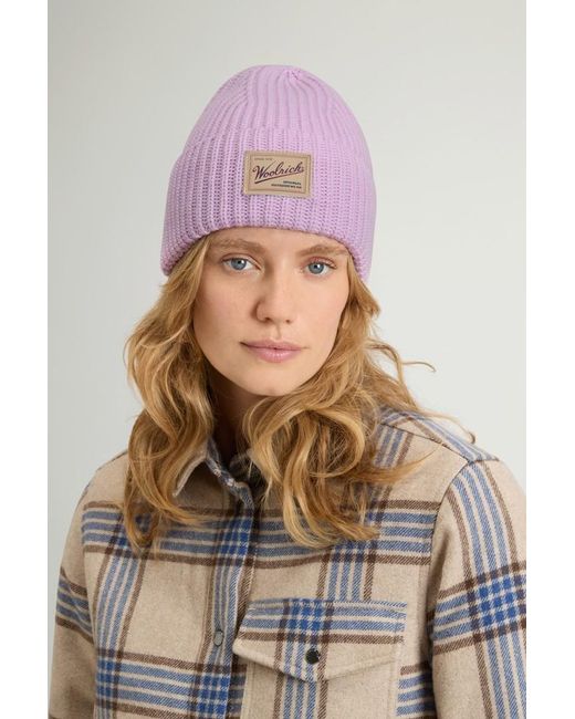 Gorro De Pura Lana Virgen Merina Acanalada Para Mujer Talla Woolrich de color Pink