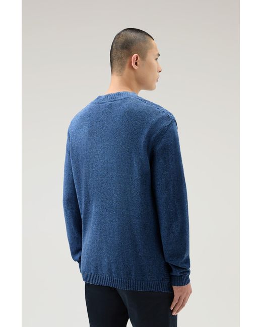 Woolrich Cardigan In Cotton-linen Blend Blue for men