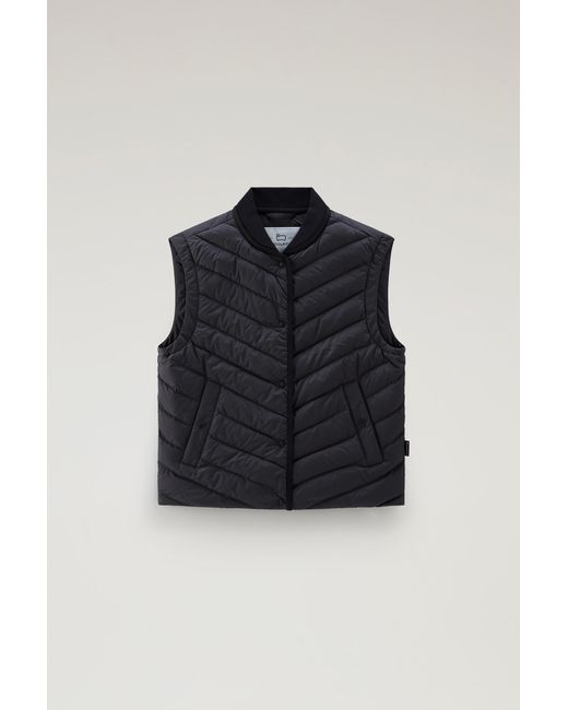 Woolrich Black Microfiber Vest With Chevron Quilting