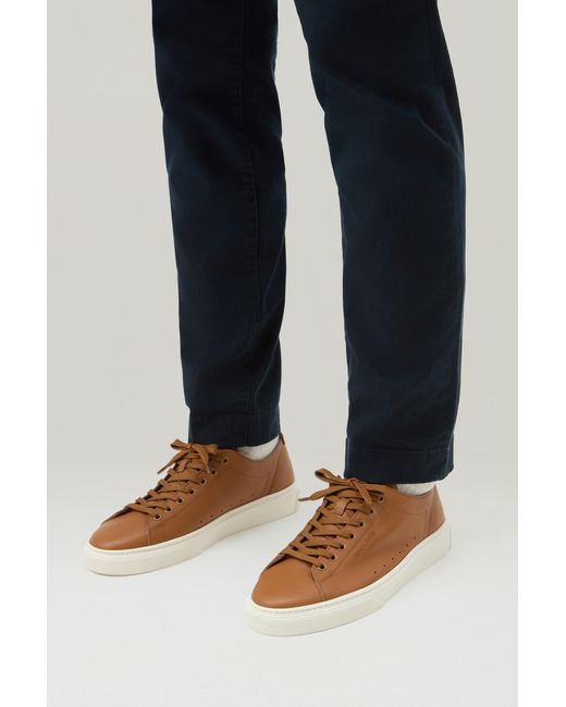 Woolrich Brown Cloud Court Sneakers In Tumbled Leather for men