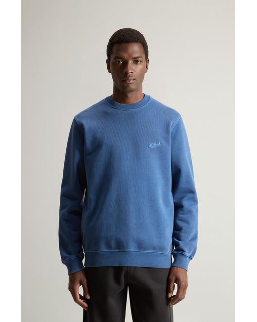 Woolrich Blue Garment-Dyed Crewneck Sweatshirt for men