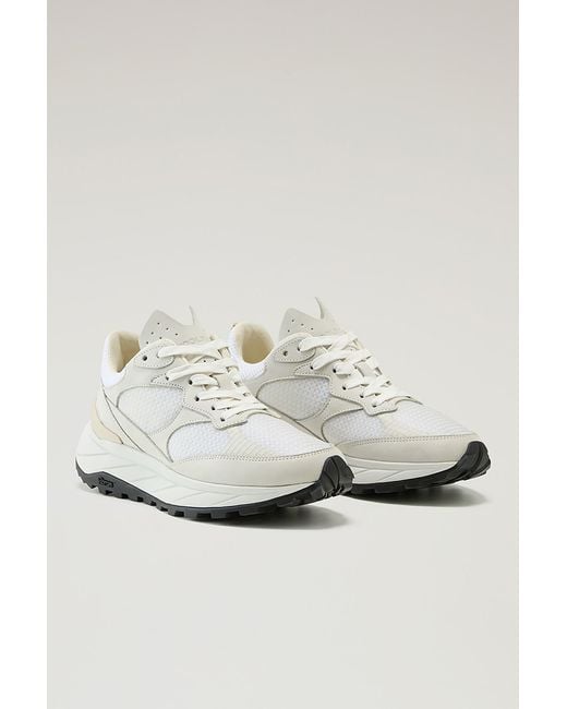 Woolrich White Running Sneakers In Ripstop Fabric And Nubuck Leather