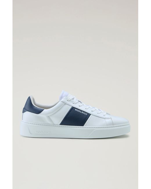Woolrich Blue Classic Court Sneakers In Leather With Contrasting Trim for men