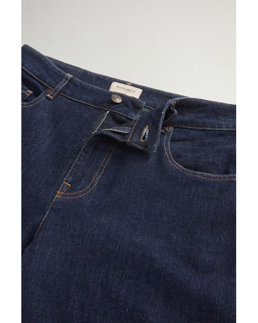 Pantalones De Pernera Ancha Y Cinco Bolsillos En Denim De Algodón Elástico Para Mujer Talla Woolrich de color Blue