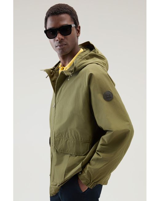Woolrich Green Cruiser Jacket In Ramar Cloth With Hood for men