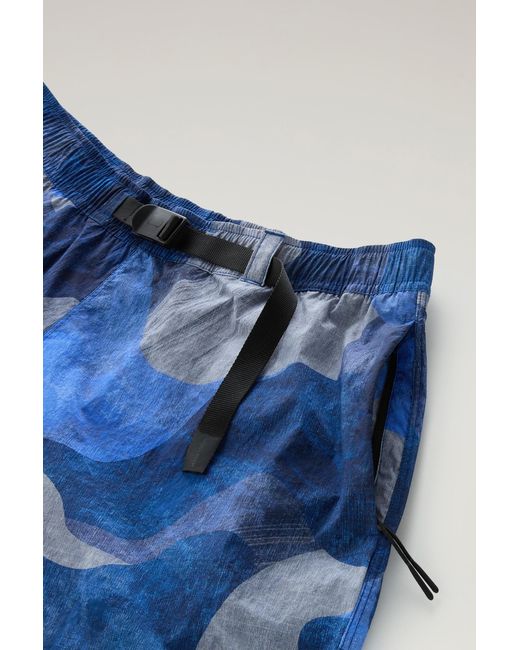 Woolrich Blue Shorts In Crinkle Nylon With Print for men