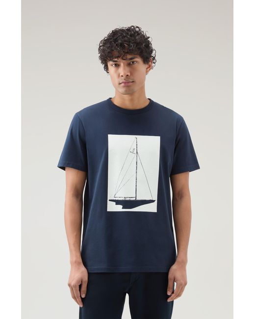 Woolrich Pure Cotton Nautical Print T-shirt Blue for men