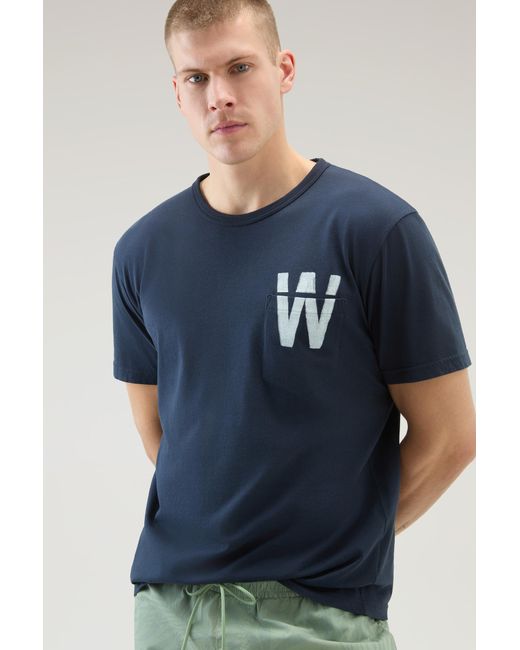 Woolrich Pure Cotton T-shirt With Chest Pocket Blue for men