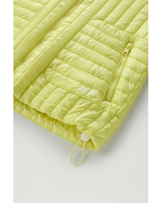 Woolrich Quilted Hooded Vest In Recycled Pertex Quantum Yellow