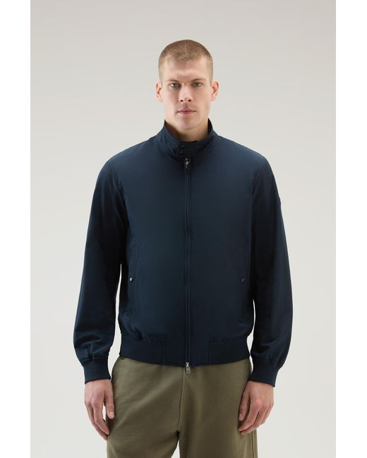 Woolrich Blue Cruiser Bomber Jacket In Ramar Cloth With Turtleneck for men