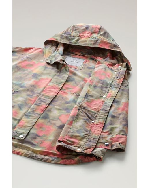 Woolrich Natural Jacket In A Cotton-linen Blend With A Multicolored Print