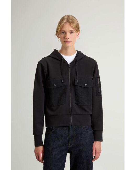 Sudadera Con Cremallera Completa De Interlock De Mezcla De Algodón Elástico Para Mujer Talla Woolrich de color Black