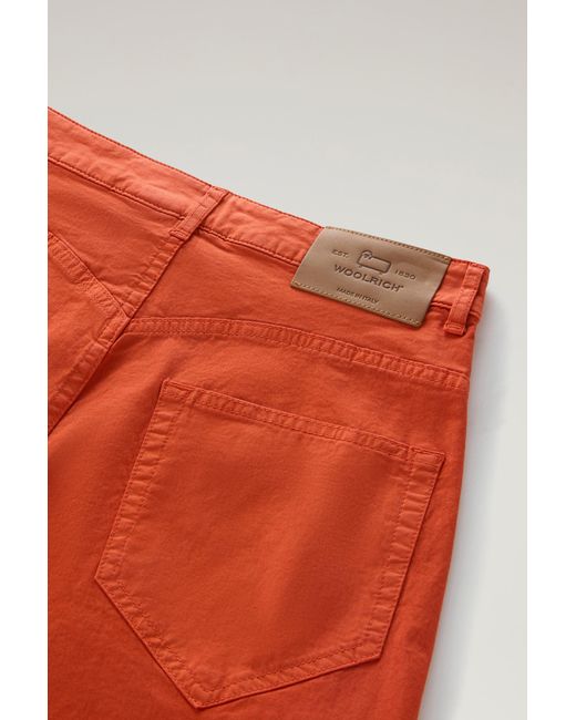 Woolrich Red Garment-dyed Stretch Cotton Twill Pants