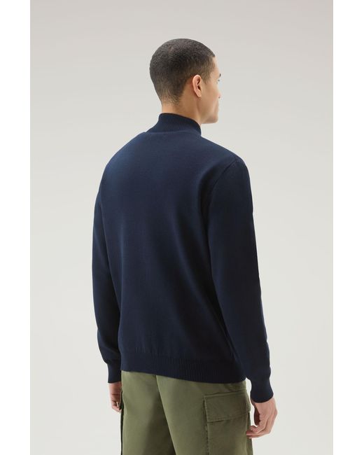 Woolrich Blue Turtleneck Sweater With Half-zip for men