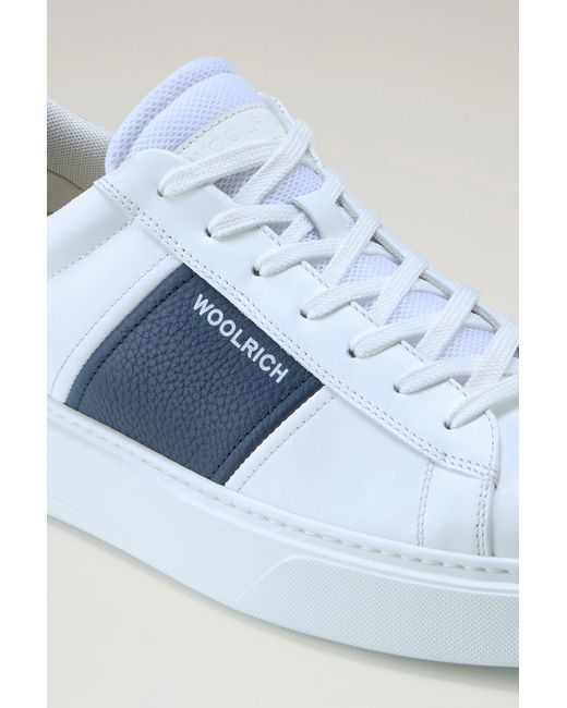 Woolrich Blue Classic Court Sneakers In Leather With Contrasting Trim for men