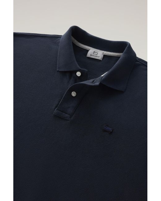 Woolrich Piquet Polo Shirt In Pure Cotton Blue for men